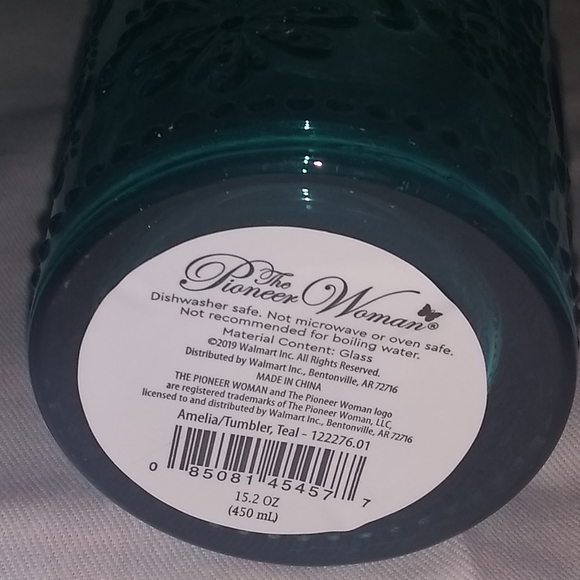 πΊ New Pioneer Woman Amelia Teal Blue Embossed Glass Tumblers, Set of 4 - Picture 8 of 9